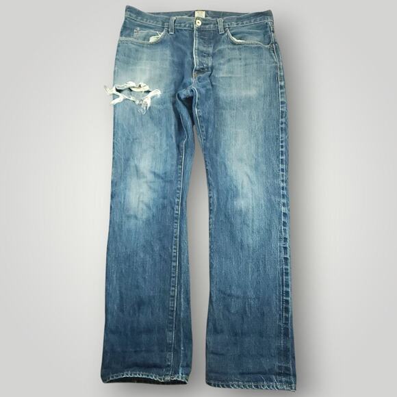J Crew Jeans Mens 32x30 Vintage Slim Selvedge Button Fly Ripped Distressed Indie - Picture 1 of 10